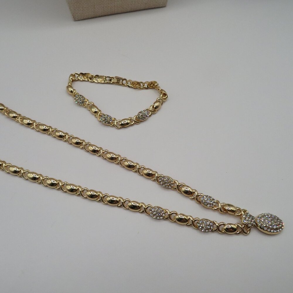 Gold Tone Rhinestone Necklace and Bracelet Set - Picture 7 of 14